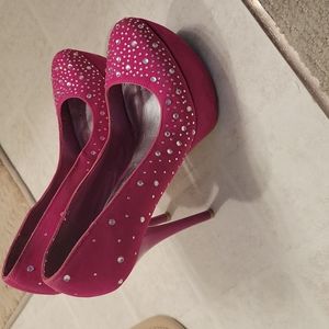 Qupid hot pink rhinestone platform stilleto heels